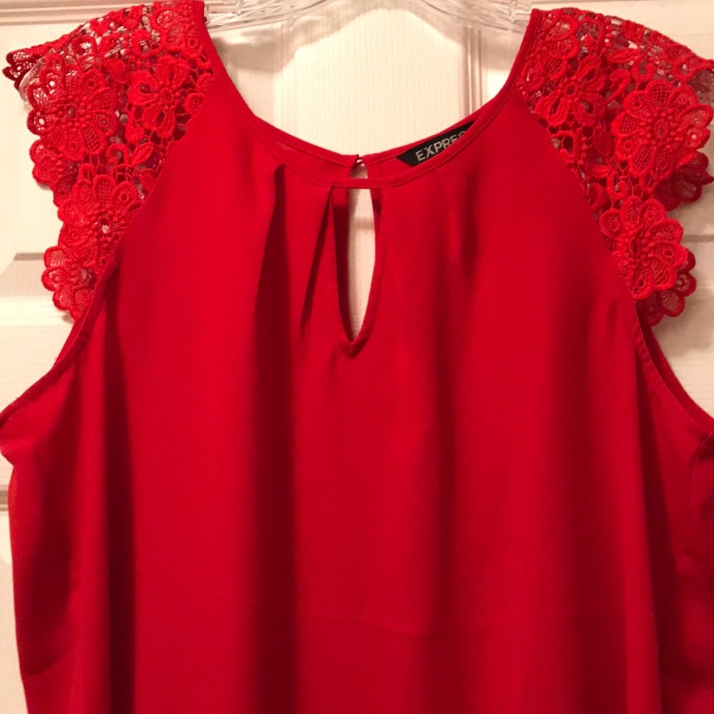 Red lace sleeve top